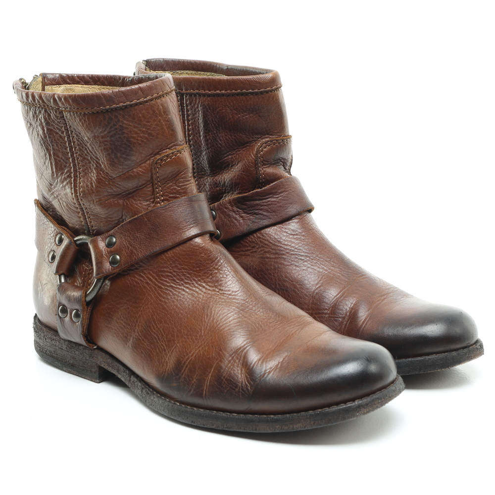 Frye Phillip Harness Short Bootie Leather Ankle Boots Women 7 Brown/Black